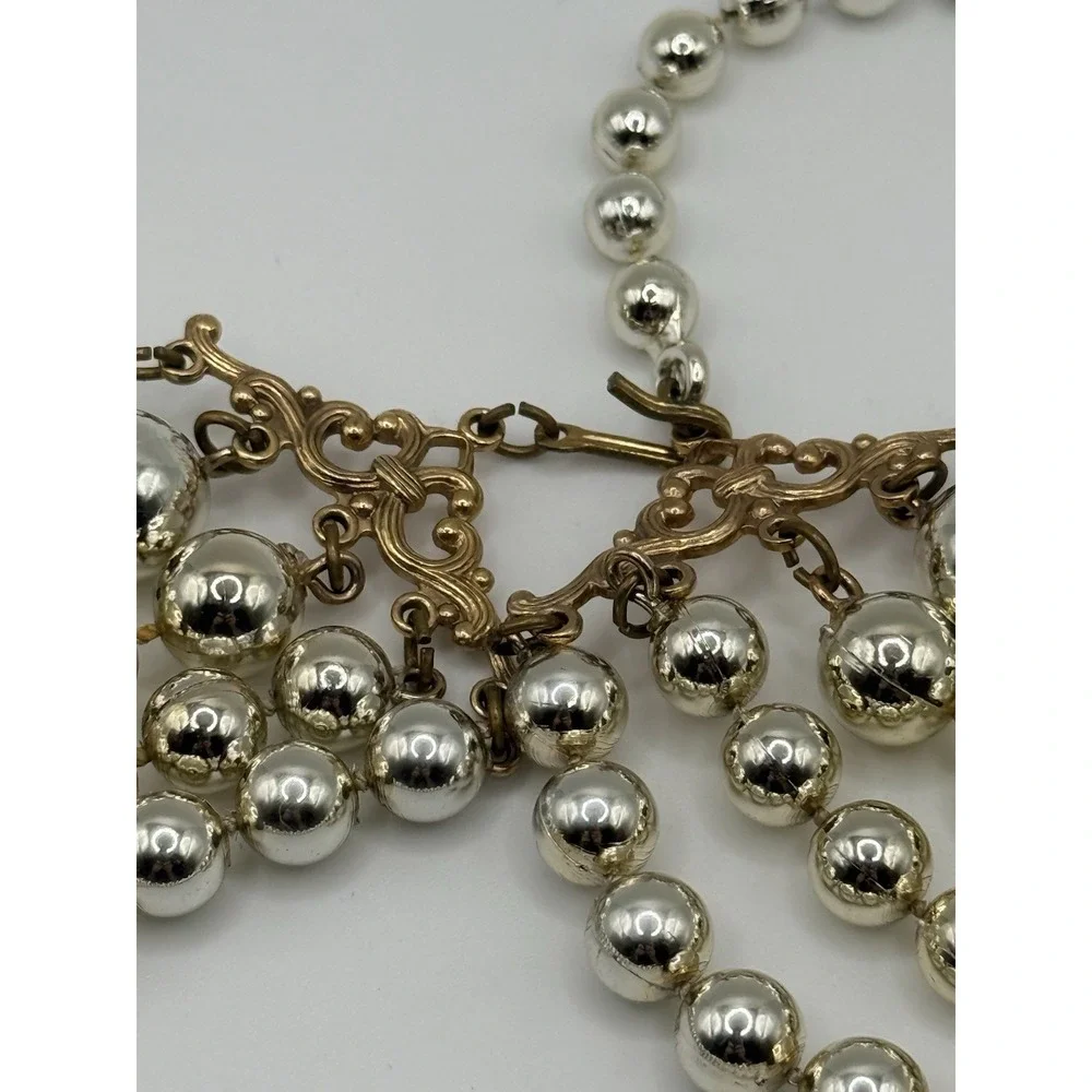 Vintage Gold Tone Ball Beaded Necklace Multi-strand Statement 15